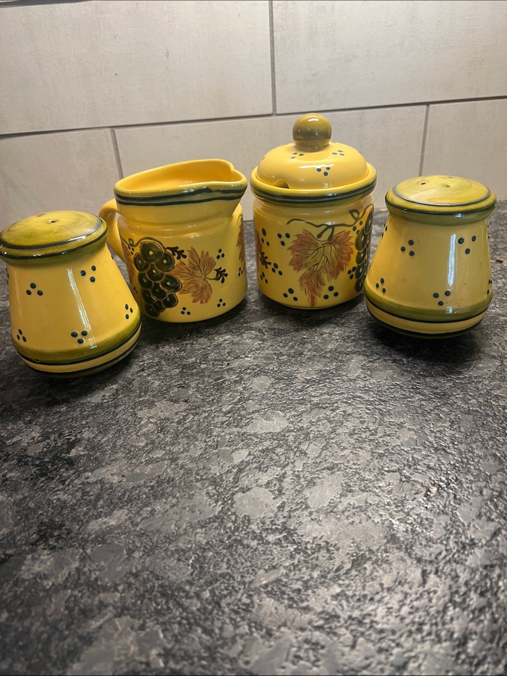 Blue Ridge Designs Inc Ceramic Sugar and Creamer & Salt & Pepper Shakers Set